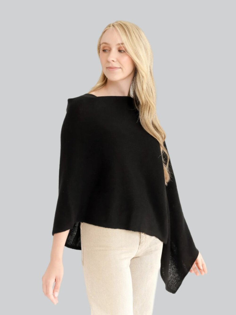 Alashan 100% Mongolian Cashmere Dress Topper/Poncho Black Asymmetrical Luxe OS